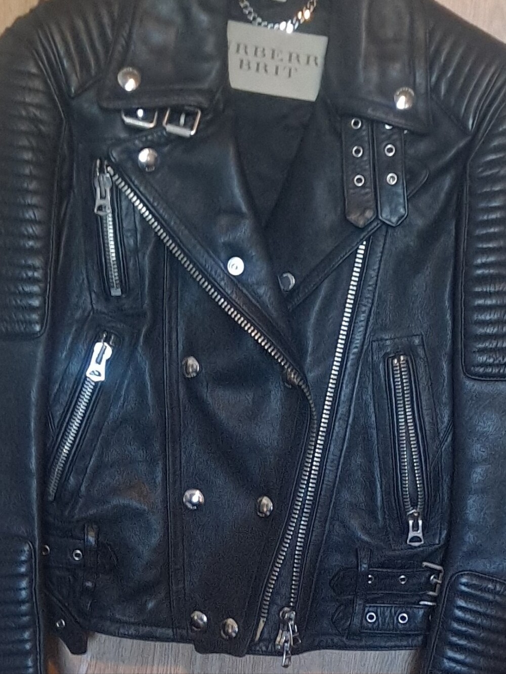 Burberry Black Quilted-Panel Leather Biker Jacket